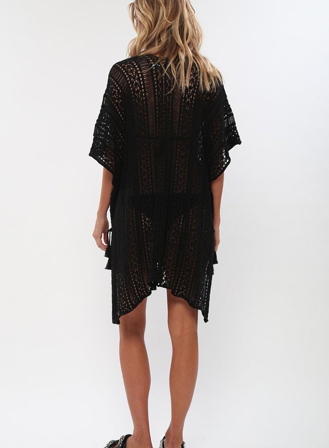 Hollow Out Design Swimsuit Jacket Black  - Image 2