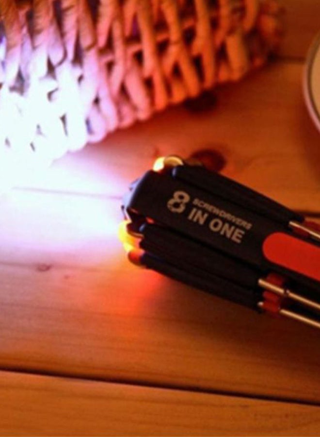 8-In-1 Multi Portable Screwdriver Tools Set With 6 Led Torch Red/Black - Image 2