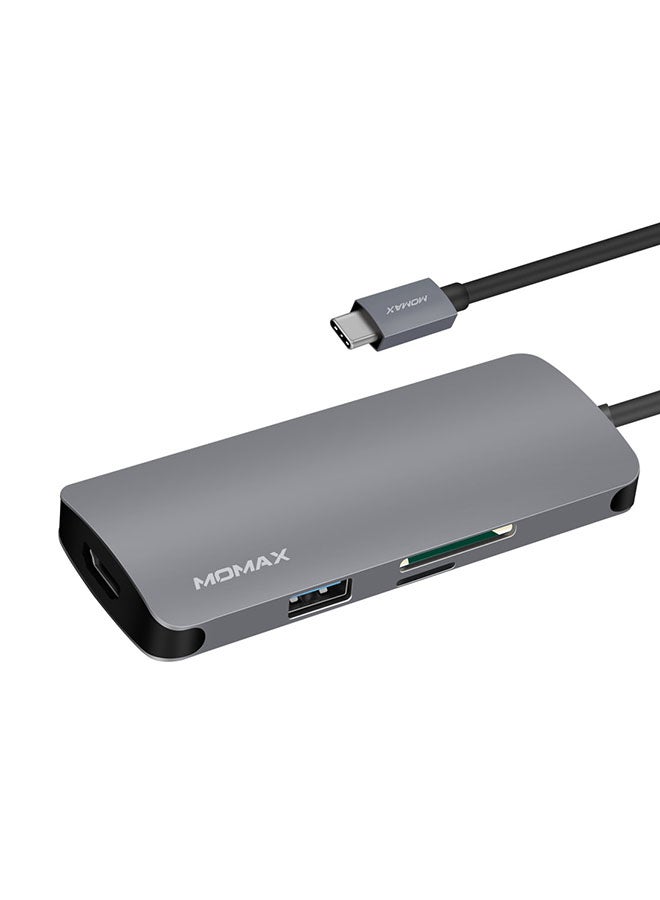 موماكس موزع Type-C ون لينك ‏7 في 1 [60 وات] بثلاثة منافذ USB 3.1 + منفذ شحن توصيل طاقة Type-C بتقنية PD + منفذ HDMI بدقة 4K + فتحات بطاقات SD ومايكرو SD رمادي فلكي  - Image 1