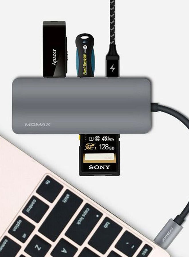 موماكس موزع Type-C ون لينك ‏7 في 1 [60 وات] بثلاثة منافذ USB 3.1 + منفذ شحن توصيل طاقة Type-C بتقنية PD + منفذ HDMI بدقة 4K + فتحات بطاقات SD ومايكرو SD رمادي فلكي  - Image 3
