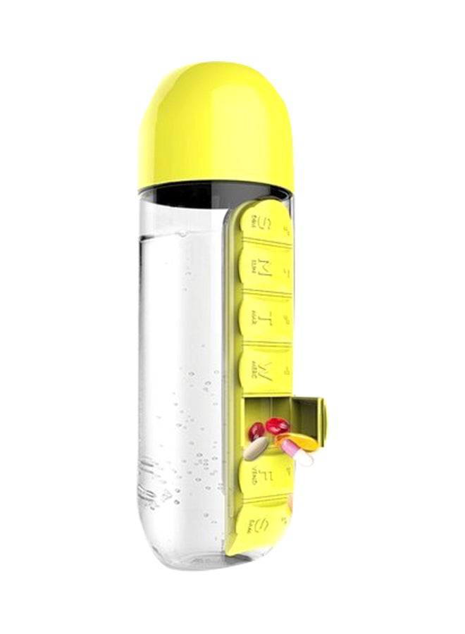 Water Bottle With Pill Organizer Yellow/Clear 680ml