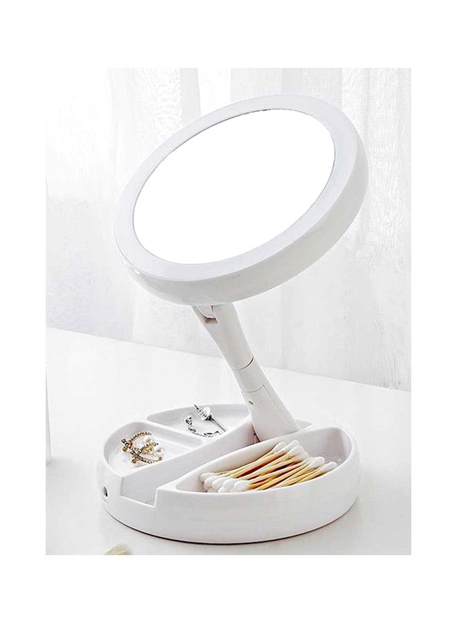 مرآة زينة للمكياج محمولة وقابلة للطي ومزدوجة الوجه ومزودة بإضاءة LED أبيض - Image 2