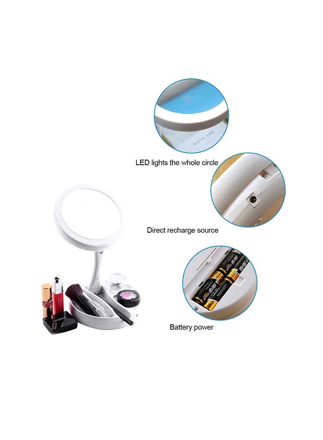مرآة زينة للمكياج محمولة وقابلة للطي ومزدوجة الوجه ومزودة بإضاءة LED أبيض - Image 3