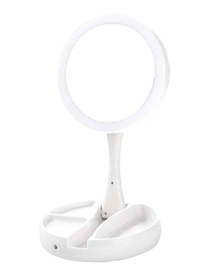 مرآة زينة للمكياج محمولة وقابلة للطي ومزدوجة الوجه ومزودة بإضاءة LED أبيض - Image 1