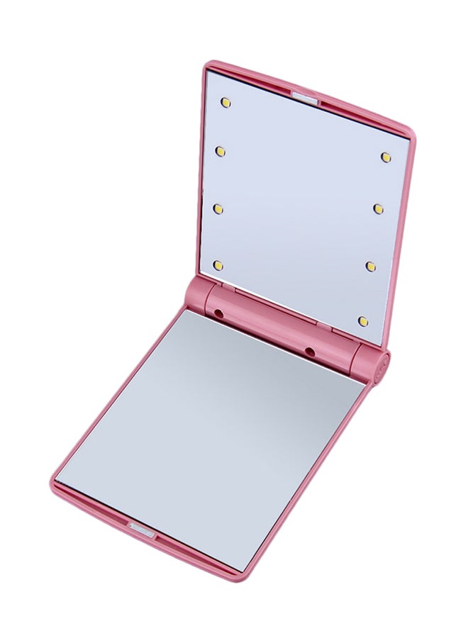 مرآة محمولة لمستحضرات التجميل مع مصابيح LED وردي