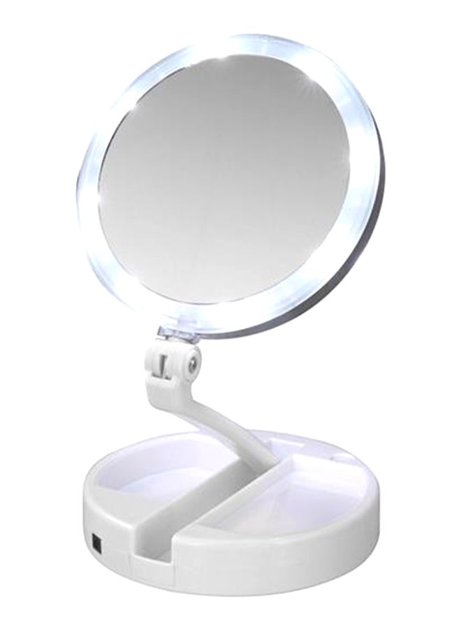 مرآة مكياج بوجهين وأضواء LED قابلة للطي أبيض - Image 2