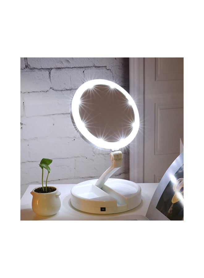 مرآة مكياج بوجهين وأضواء LED قابلة للطي أبيض - Image 3