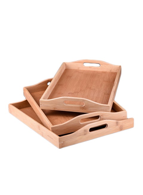 3-Piece Wooden Serving Tray Set Brown 37x29.2x26cm