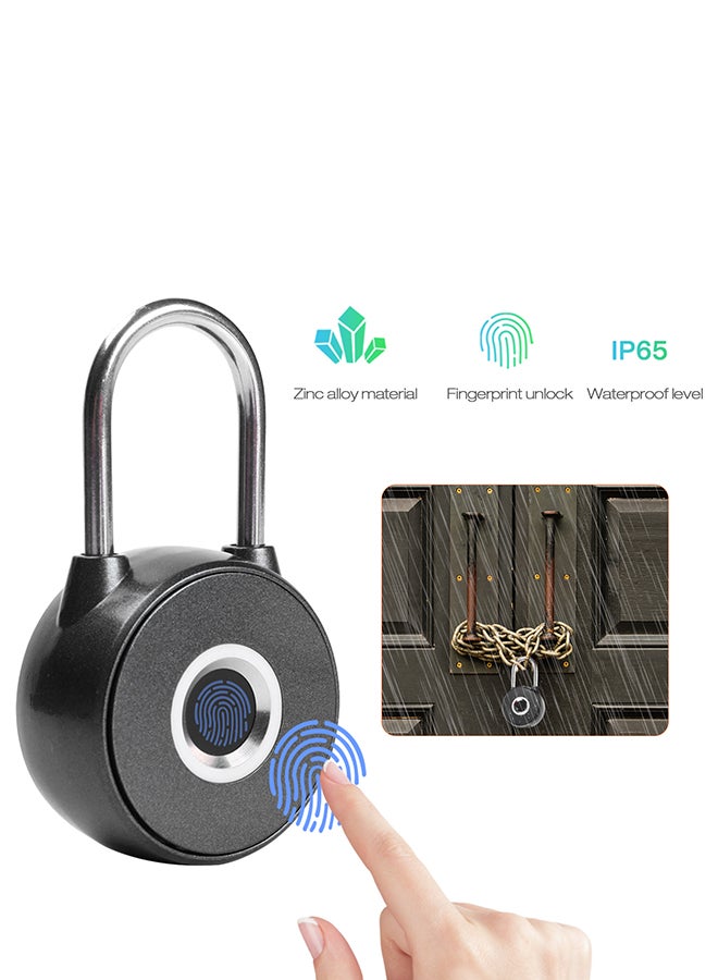 قفل ذكي مضاد للماء مع خاصية بيومترية بدون مفتاح أسود 13x4x9بوصة  - Image 2