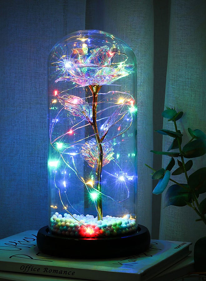وردة مزينة بشريط إضاءة LED مع غطاء زجاجي متعدد الألوان 26.50x13.50x13.50سم  - Image 3