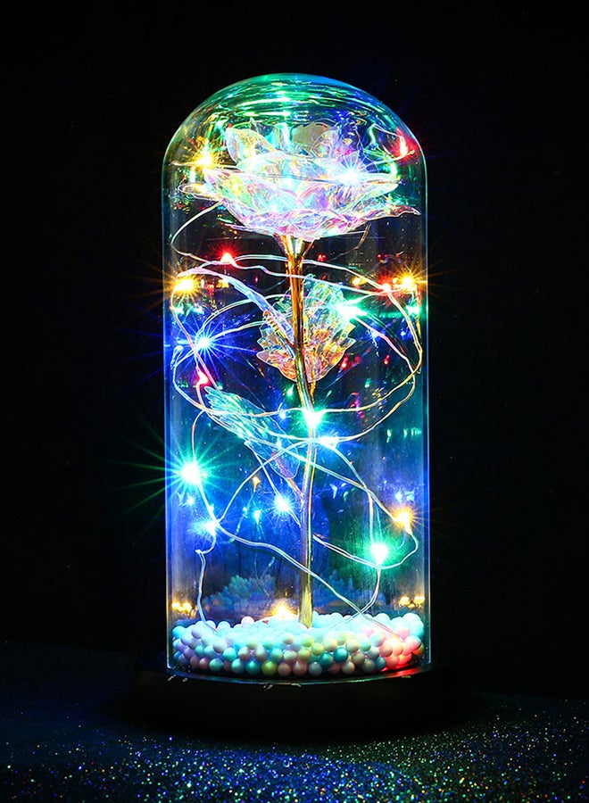 وردة مزينة بشريط إضاءة LED مع غطاء زجاجي متعدد الألوان 26.50x13.50x13.50سم  - Image 4