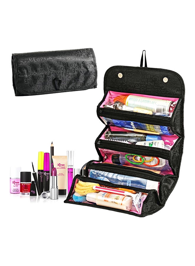 Makeup Organizer Roll Up Travel Bag Black - Image 3