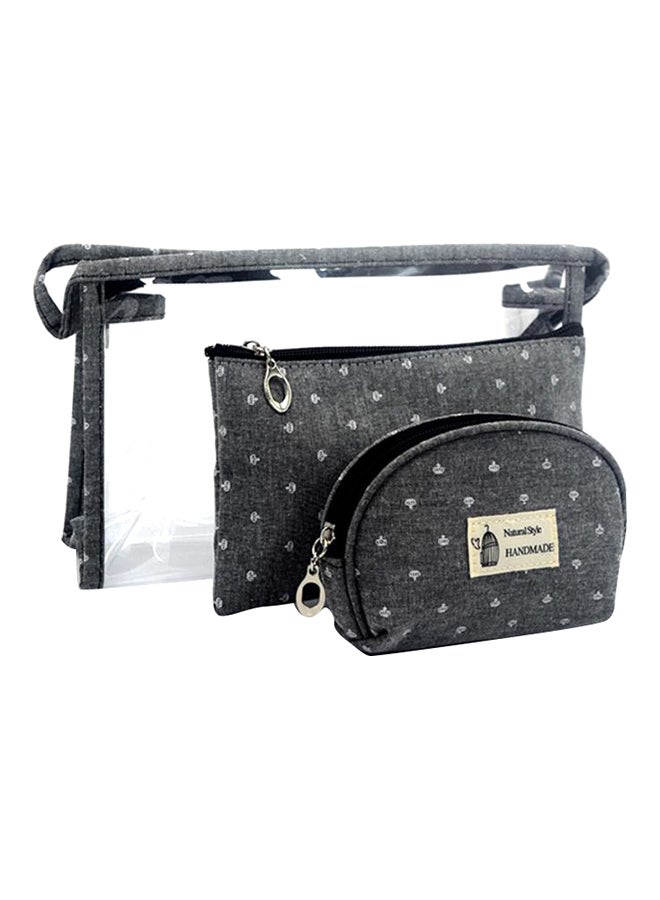 حقيبة مكياج لأدوات النظافة والتجميل مُزينة بطباعة من 3 قطع رمادي - Image 1