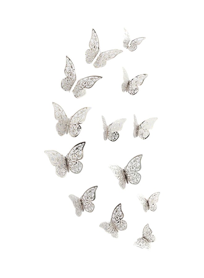 ANSELF 12-Piece Hollow-Out 3D Butterfly Wall Decal With Glue Silver  - Image 1