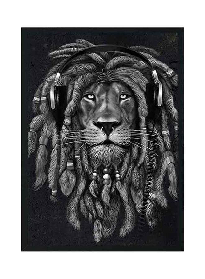 لوحة فنيّة بصورة أسد ضمن إطار خشبي لتزيين الحائط أسود/ أبيض 32 X 22 X 2Ø³Ù†ØªÙŠÙ…ØªØ± - Image 1