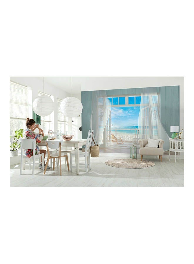 3D Window View Of The Beach Wallpaper White 3X3meter