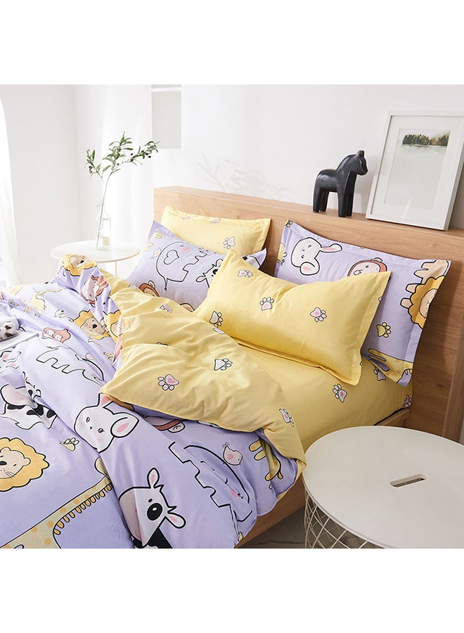 بيوينتي طقم مفرش سرير بتصميم هابي رانش على شكل مزرعة سعيدة مكون من 4 قطع بوليستر أرجواني/أصفر/بني Duvet Cover 150x200 Cm, Bed Sheet 160x220 Cm, Pillow Cover 48x75سم - Image 3