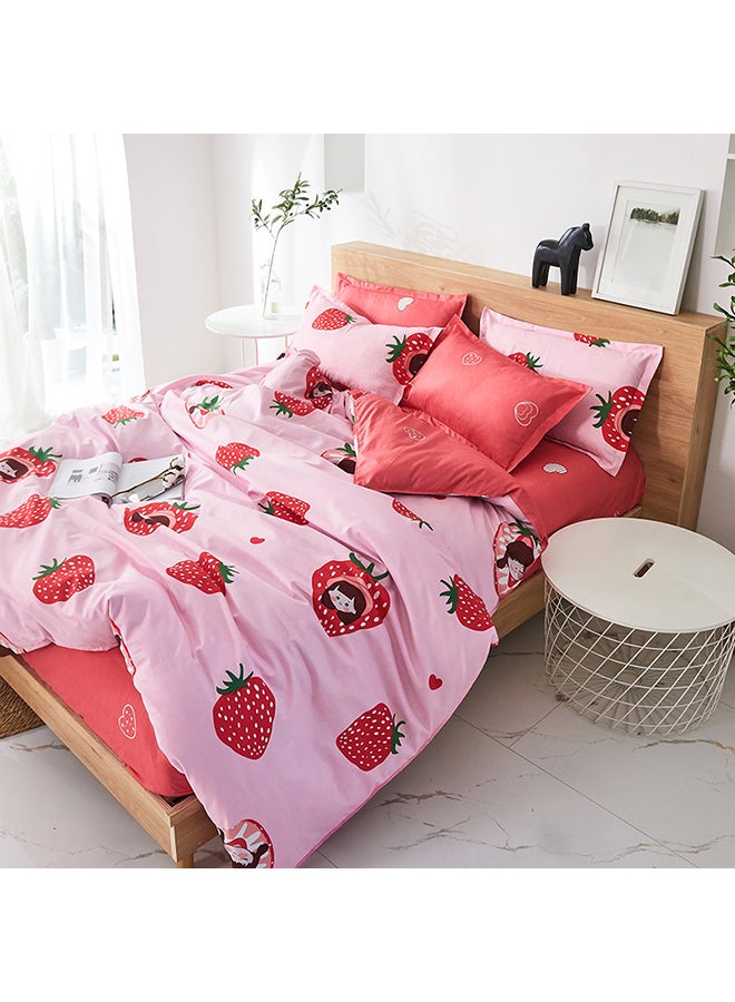 بيوينتي طقم مفرش سرير ستروبيري بيبي مكون من 4 قطع بوليستر وردي/ أحمر/ أخضر Duvet Cover (150x200) Cm, Bed Sheet (160x220) Cm, Pillow Cover (48x75)سم - Image 2