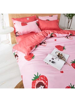 4-Piece Strawberry Baby Design Bedding Set Polyester Pink/Red/Green Duvet Cover (150x200 Cm), Bed Sheet (160x220 Cm), Pillow Cover (48x75)cm - v1578026541/N32898281A_3