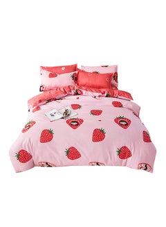 4-Piece Strawberry Baby Design Bedding Set Polyester Pink/Red/Green Duvet Cover (150x200 Cm), Bed Sheet (160x220 Cm), Pillow Cover (48x75)cm - v1578026542/N32898281A_1