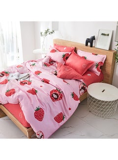 4-Piece Strawberry Baby Design Bedding Set Polyester Pink/Red/Green Duvet Cover (150x200 Cm), Bed Sheet (160x220 Cm), Pillow Cover (48x75)cm - v1578026543/N32898281A_2