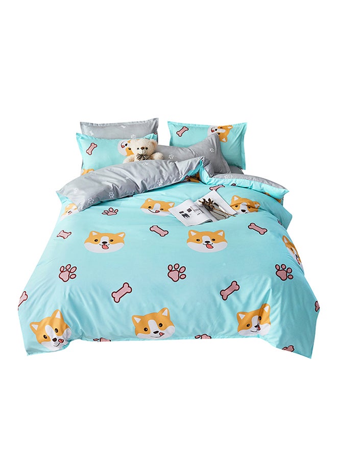 Beauenty 3-Piece Firewood Dog Paradise Design Bedding Set polyester Blue/Yellow/White Duvet Cover (150x200 Cm), Bed Sheet (160x220 Cm), Pillow Cover (48x75cm  - Image 1