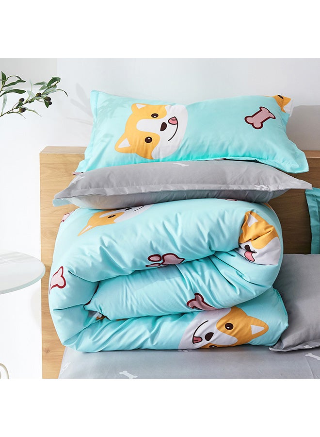 Beauenty 4-Piece Firewood Dog Paradise Design Bedding Set polyester Blue/Yellow/White Duvet Cover 150x200 Cm, Bed Sheet 160x220 Cm, Pillow Cover 48x75cm  - Image 3