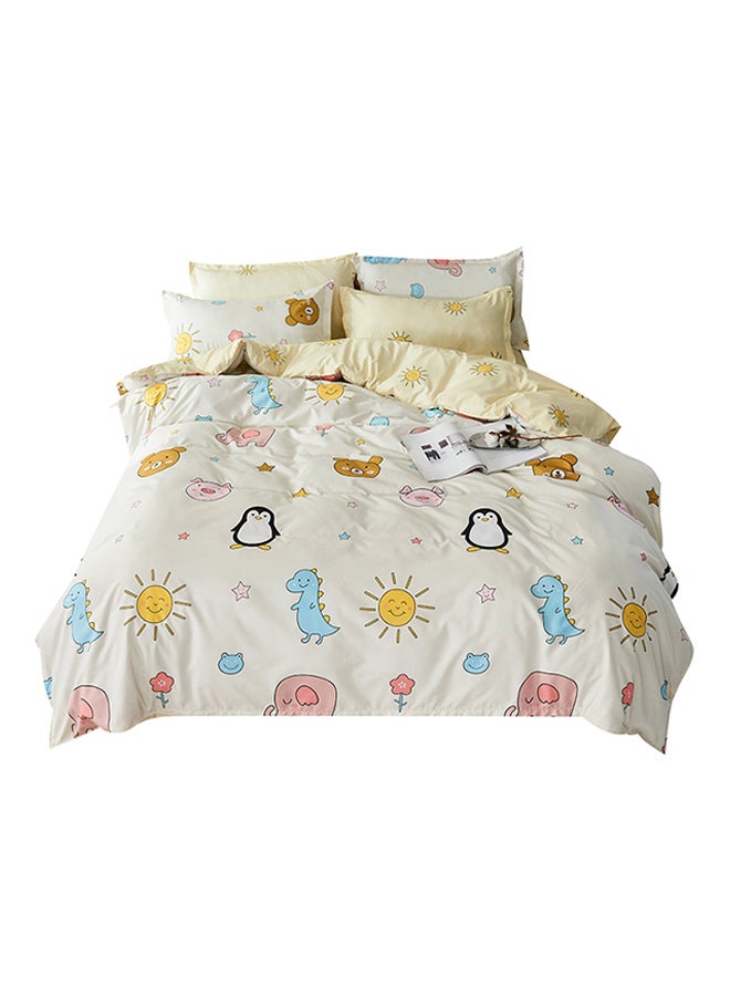 Beauenty 4-Piece Happy Forest Design Bedding Set polyester Yellow/Blue/White Duvet Cover (150x200) Cm, Bed Sheet (160x220) Cm, Pillow Cover (48x75)cm - Image 1