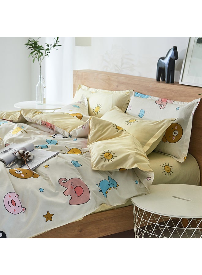 Beauenty 4-Piece Happy Forest Design Bedding Set polyester Yellow/Blue/White Duvet Cover (150x200) Cm, Bed Sheet (160x220) Cm, Pillow Cover (48x75)cm - Image 2