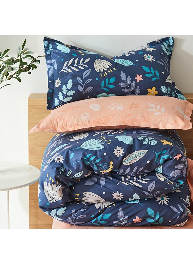 بيوينتي طقم مفرش سرير بنقشة زهور من 4 قطع بوليستر أزرق/بيج/رمادي Duvet Cover 150x200 Cm, Pillowcases 48x75 Cm, Fitted Sheet 160x220سم - Image 3