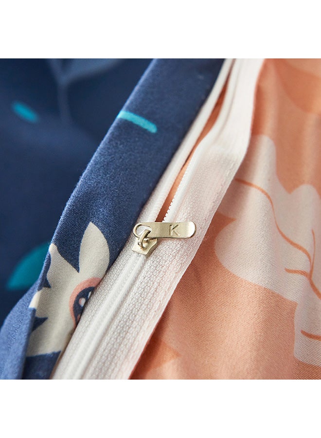 بيوينتي طقم مفرش سرير بنقشة زهور من 4 قطع بوليستر أزرق/بيج/رمادي Duvet Cover 150x200 Cm, Pillowcases 48x75 Cm, Fitted Sheet 160x220سم - Image 4