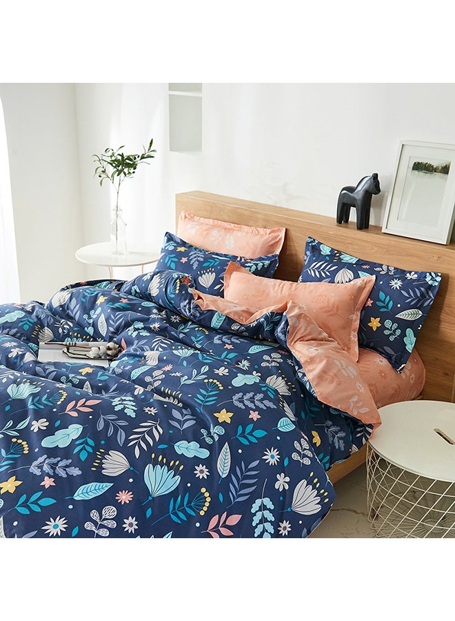 بيوينتي طقم مفرش سرير بنقشة زهور من 4 قطع بوليستر أزرق/بيج/رمادي Duvet Cover 150x200 Cm, Pillowcases 48x75 Cm, Fitted Sheet 160x220سم - Image 2