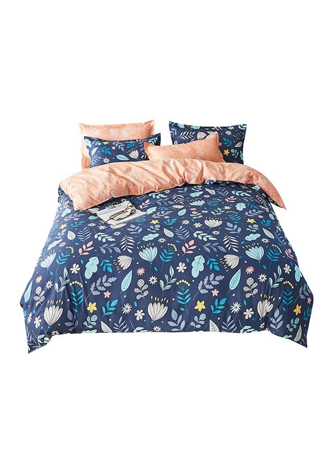 Beauenty 4-Piece Flower Design Bedding Set polyester Blue/Orange/Pink Duvet Cover 150x200 Cm, Bed Sheet 160x220 Cm, Pillow Cover 48x75cm  - Image 1