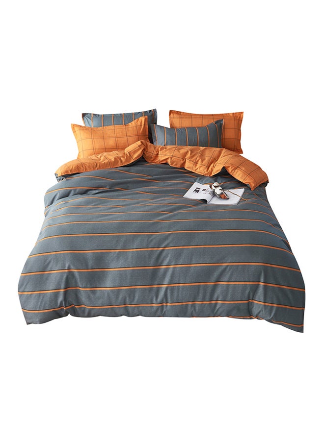 Beauenty 4-Piece Daylight Allure Design Bedding Set polyester Grey/Orange Duvet Cover (150x200) Cm, Bed Sheet (160x220) Cm, Pillow Cover (48x75)cm - Image 1