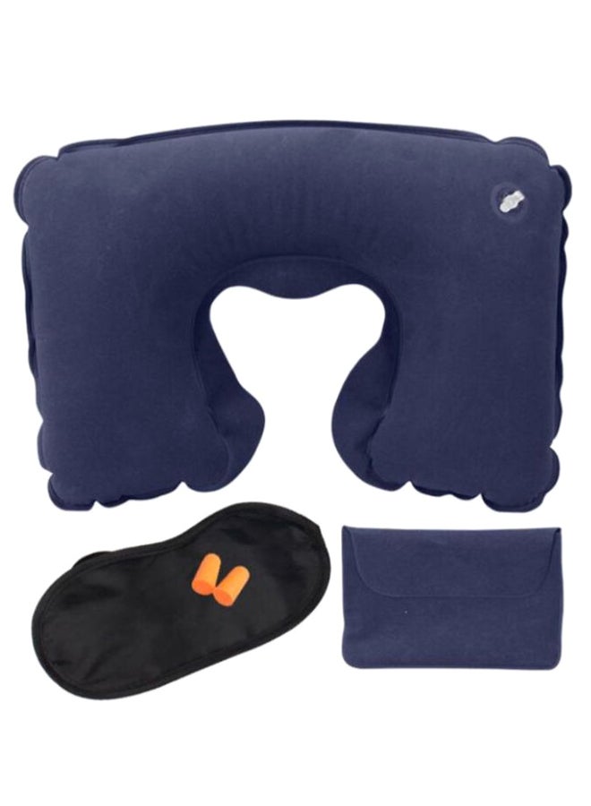 Free Size Travel Pillow With Eye Mask And Earbuds Blue 34 x 25cm  - Image 1