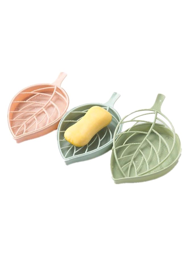 طقم أطباق صابون مزدوجة الطبقات على شكل ورقة شجر مكون من 3 قطع أخضر/أزرق/وردي - Image 3