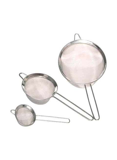 Pack Of 3 Stainless Steel Food Strainer Silver
