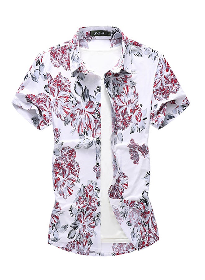 Short Sleeves Collared Neck Shirt Red/White  - Image 1
