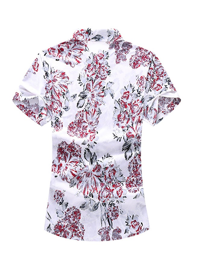 Short Sleeves Collared Neck Shirt Red/White  - Image 2