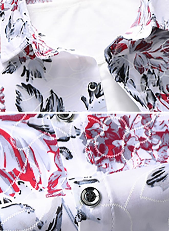 Short Sleeves Collared Neck Shirt Red/White  - Image 3