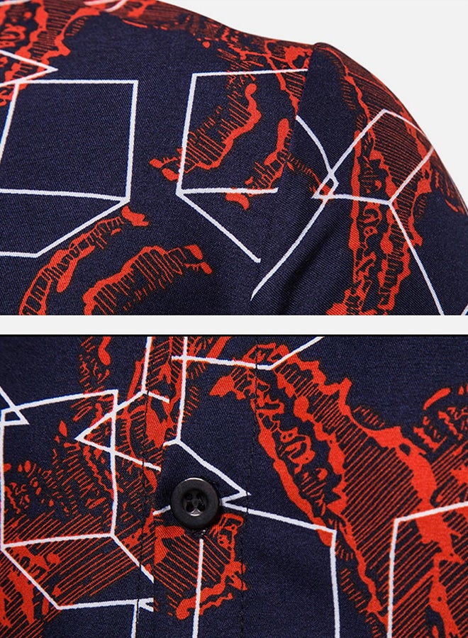 قميص بياقة وأكمام قصيرة مطبوع عليه رسومات هندسية أحمر / أسود / أبيض - Image 3