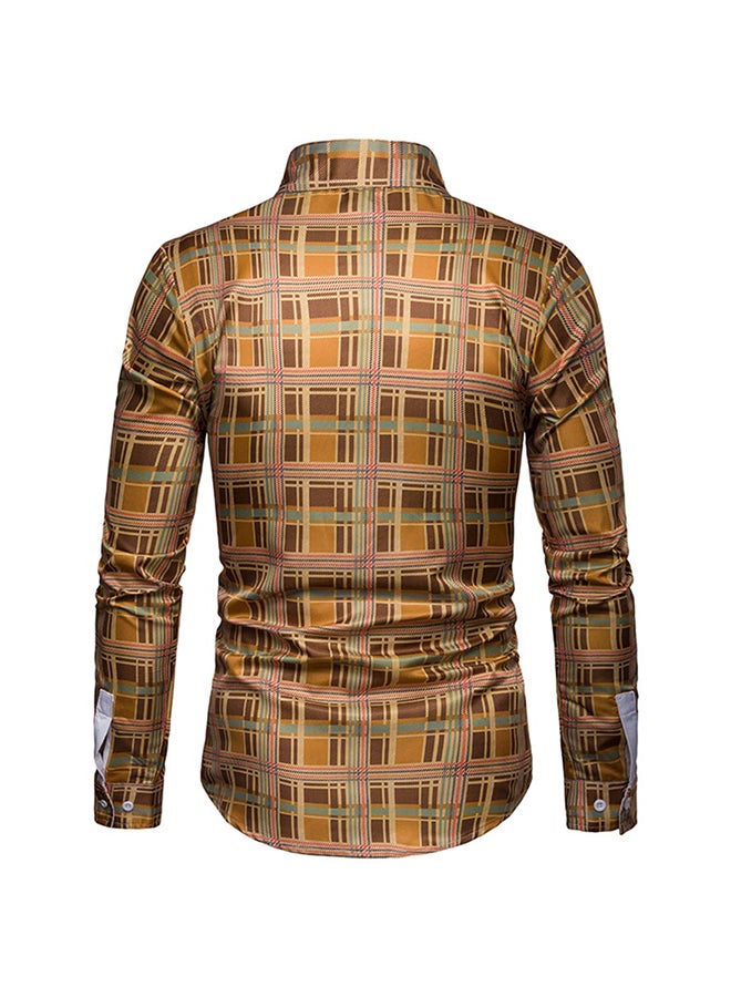 Long Sleeves Collared Neck Shirt Yellow/Brown - Image 2