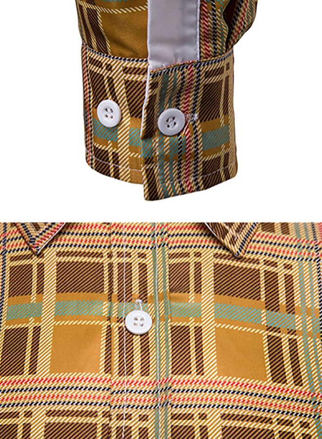 Long Sleeves Collared Neck Shirt Yellow/Brown - Image 4