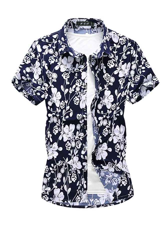 Short Sleeves Collared Neck Shirt Blue/White - Image 1