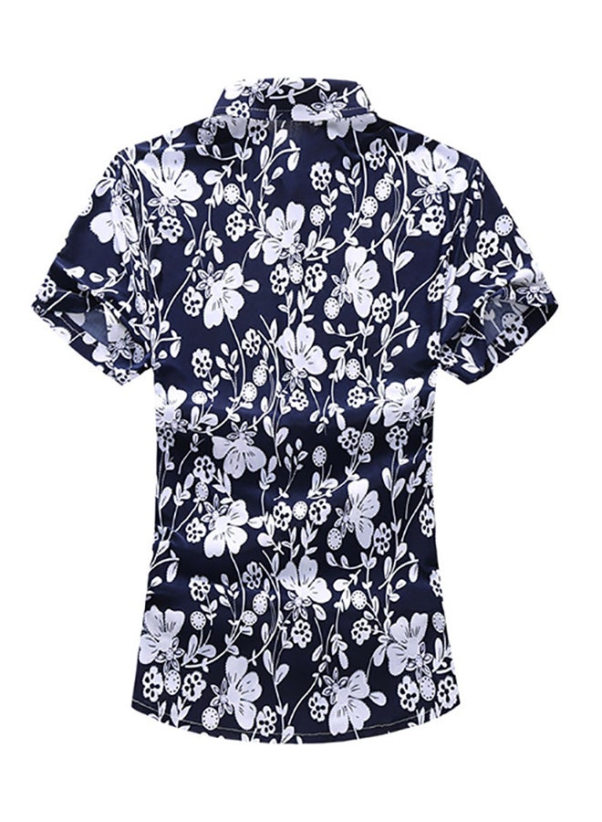 Short Sleeves Collared Neck Shirt Blue/White - Image 2