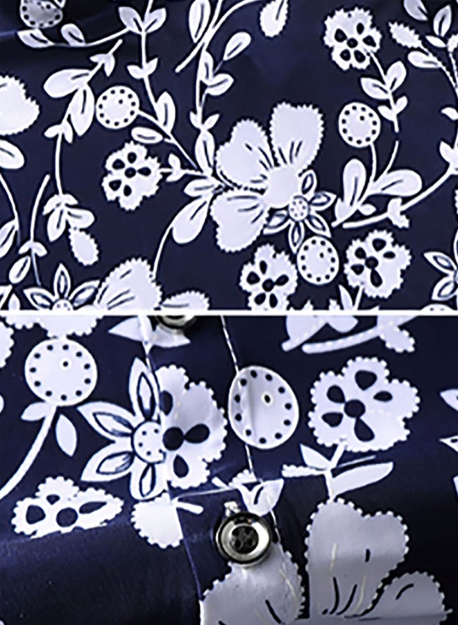 Short Sleeves Collared Neck Shirt Blue/White - Image 3