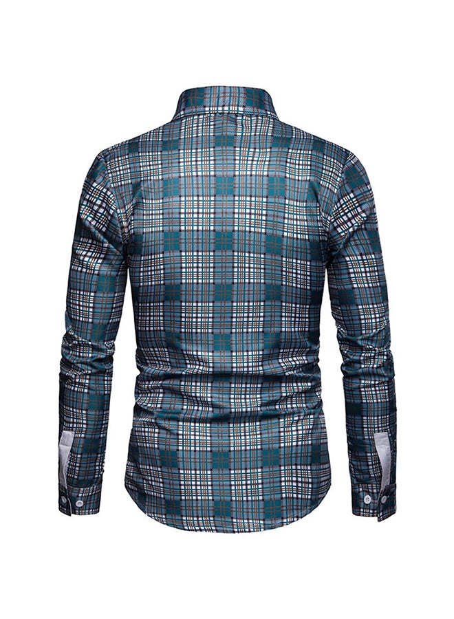 Long Sleeves Collared Neck Shirt Green/White  - Image 2