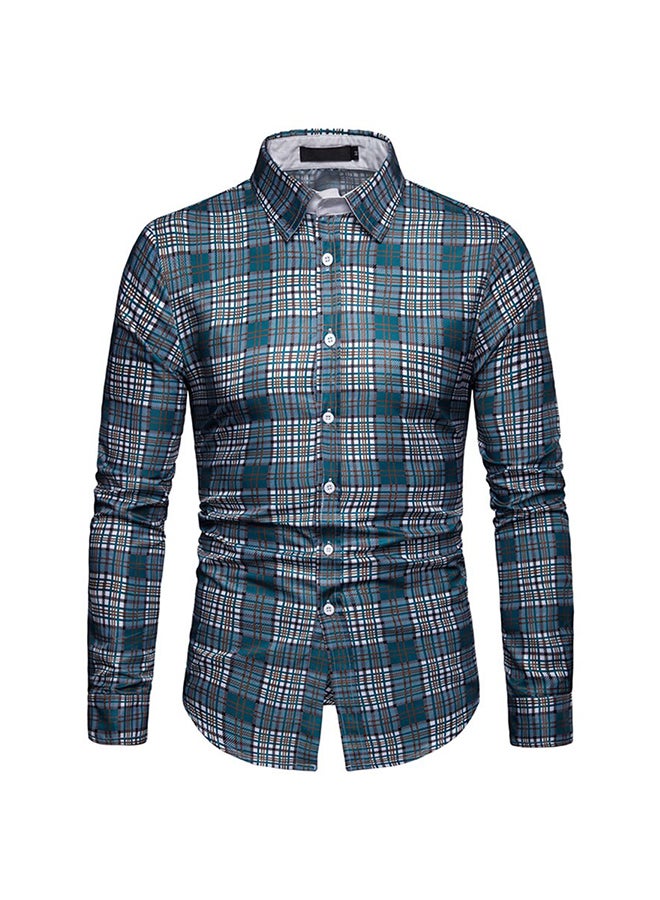 Long Sleeves Collared Neck Shirt Green/White  - Image 1
