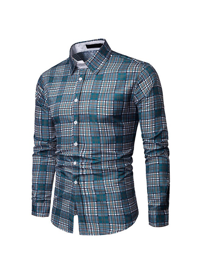 Long Sleeves Collared Neck Shirt Green/White  - Image 3
