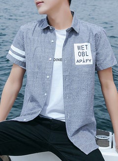 Generic Printed Short Sleeves Collared Neck Shirt Navy/White  - Image 3